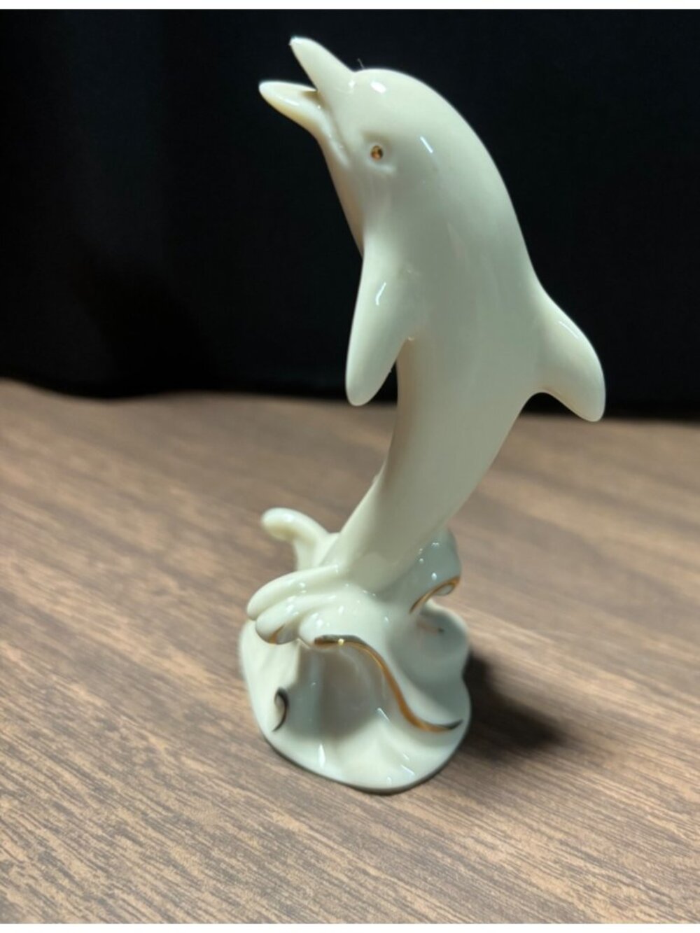 Lenox Dolphin Figurine Vintage 1999 Jumping Dolphin Cream Color Gold Accents